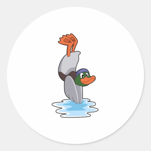 Duck with Handstand in Water.PNG ラウンドシール (正面)
