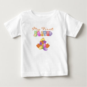 Duckieおよびチューリップの最初イースターTシャツ ベビーTシャツ