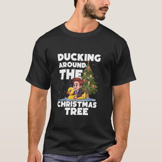 Ducking のまわりに The Christmas tree Ducking Christmas Tシャツ (正面)