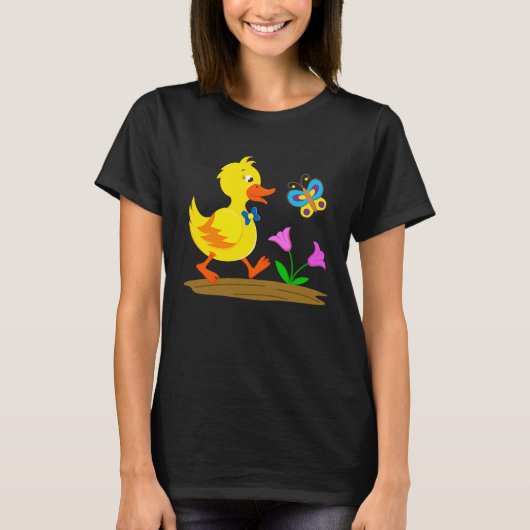 Duckling and butterfly cute baby duck tシャツ (正面)