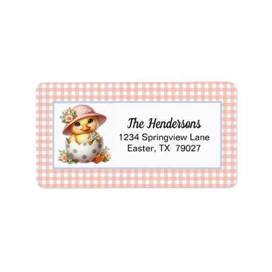 Duckling Chick in Easter Egg on Pink Gingham Plaid ラベル (正面)