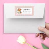 Duckling Chick in Easter Egg on Pink Gingham Plaid ラベル