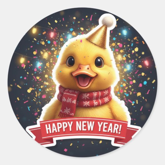 Duckling New Year Celebration Sticker ラウンドシール (正面)