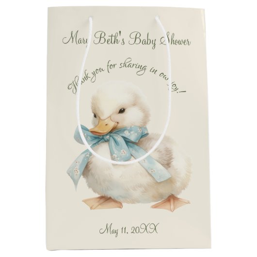 Duckling with Ribbon Baby Shower ミディアムペーパーバッグ (正面)
