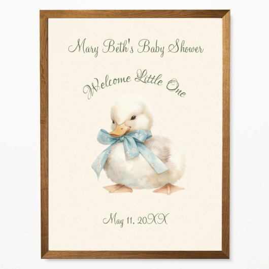 Duckling with Ribbon Baby Shower Welcome Sign ポスター