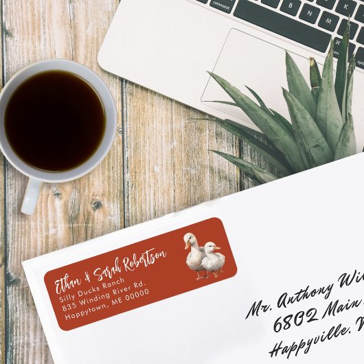 Ducks Return Address Labels Rust Orange ラベル