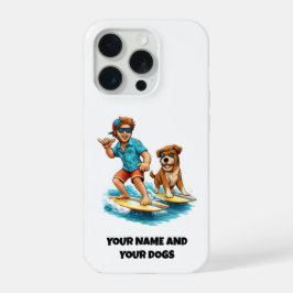 Dude and His Dog Surfing FUN Phone Sticker iPhone 15 Proケース