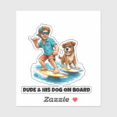 Dude and His Dog Surfing Sticker – Fun Dog & Surf  シール (シート)