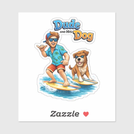 Dude and His Dog Surfing Sticker – Fun Dog & Surf  シール (シート)