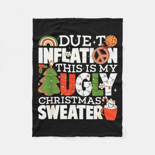 Due To Inflation Funny Christmas Ugly Sweater Wome フリースブランケット (正面)