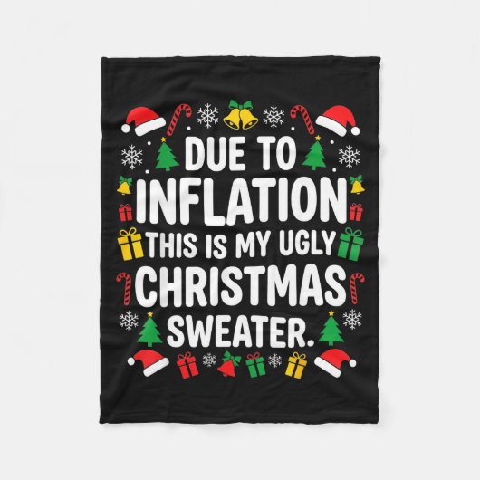 Due To Inflation Ugly Christmas Sweater Shirt Men  フリースブランケット (正面)