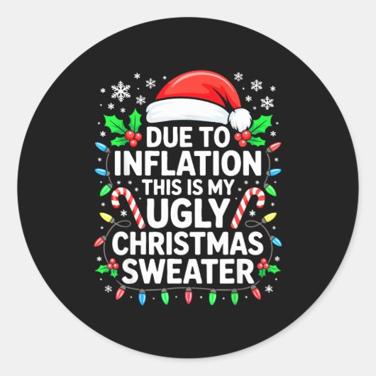 Due To Inflation Ugly Christmas Sweater Shirt Men  ラウンドシール (正面)