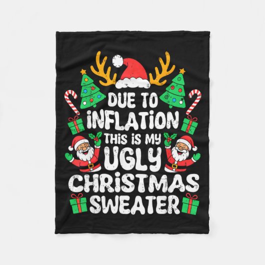 Due To Inflation Ugly Christmas Sweater Xmas Men W フリースブランケット (正面)