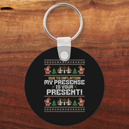 Due To Inflation Ugly Christmas Sweaters Funny Say キーホルダー (正面)