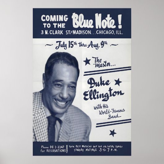 Duke Ellington jazz poster - Live at the Blue Note ポスター (正面)