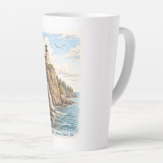 Duluth, MN, Split Rock Lighthouse Latte Mug カフェラテマグ (右アングル)