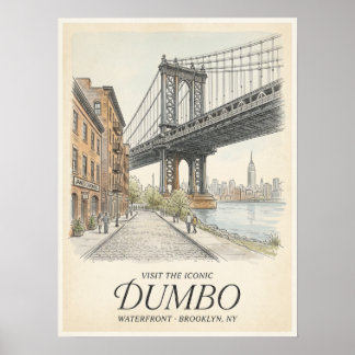 Dumbo Waterfront Sketch Brooklyn ポスター
