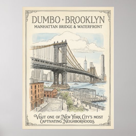 Dumbo Waterfront Sketch Brooklyn ポスター (正面)