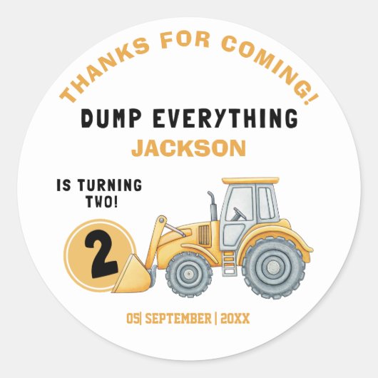 "DUMP EVERYTHING! Construction Birthday 2 ラウンドシール (正面)