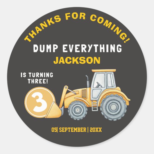 "DUMP EVERYTHING! Construction Birthday 3 ラウンドシール (正面)