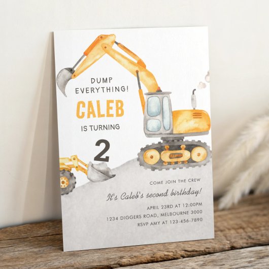 Dump Everything Construction Truck 2nd Birthday 招待状