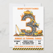 Dump Everything Construction Truck 3rd Birthday 招待状 (正面)