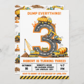 Dump Everything Construction Truck 3rd Birthday 招待状 (正面/裏面)