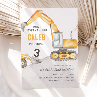 Dump Everything Construction Truck 3rd Birthday 招待状