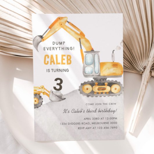 Dump Everything Construction Truck 3rd Birthday 招待状