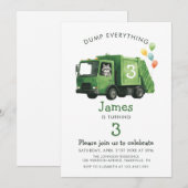 Dump Everything Garbage Truck Kids Birthday  招待状 (正面/裏面)