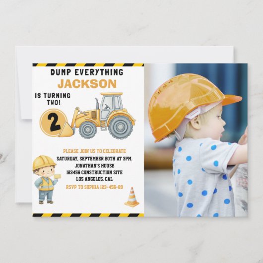 "DUMP EVERYTHING! Photo –Construction 2nd Birthday 招待状 (正面)