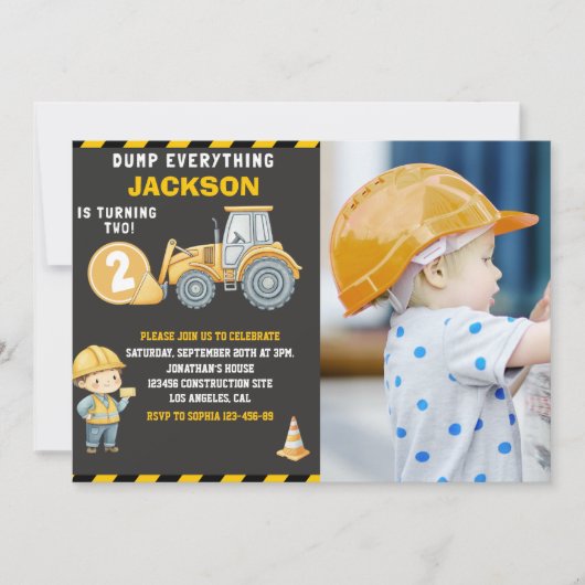 "DUMP EVERYTHING! Photo –Construction 2nd Birthday 招待状 (正面)