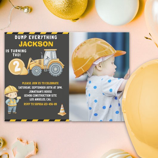 "DUMP EVERYTHING! Photo –Construction 2nd Birthday 招待状