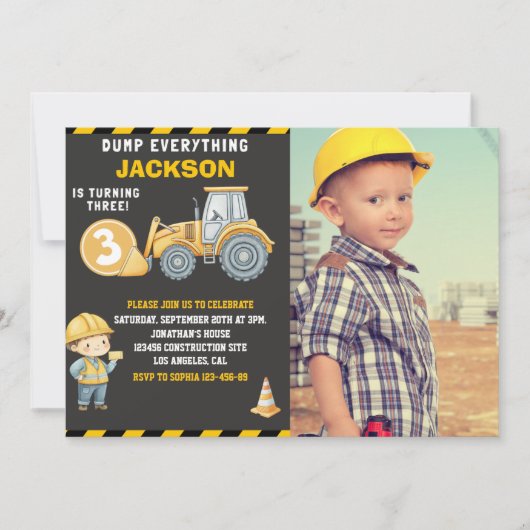 "DUMP EVERYTHING! Photo –Construction 3rd Birthday 招待状 (正面)