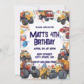 Dump Truck Birthday Invitation Watercolor Vehicles 招待状 (正面)