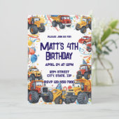 Dump Truck Birthday Invitation Watercolor Vehicles 招待状 (スタンド正面)