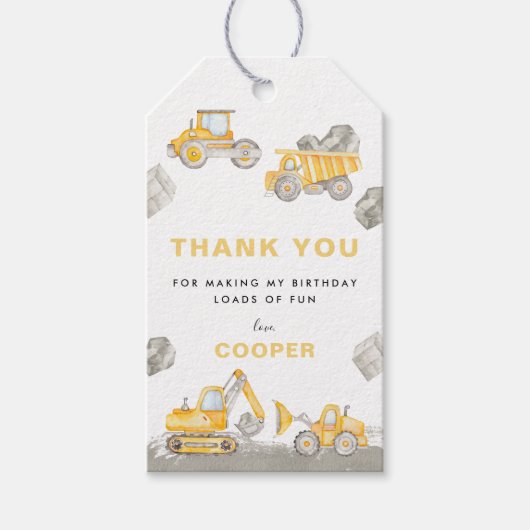 Dump Truck Boy Construction Truck Birthday Thank  ギフトタグ (正面)