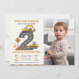 Dump Truck Construction 2nd Birthday Photo 招待状