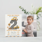 Dump Truck Construction 2nd Birthday Photo 招待状 (スタンド正面)