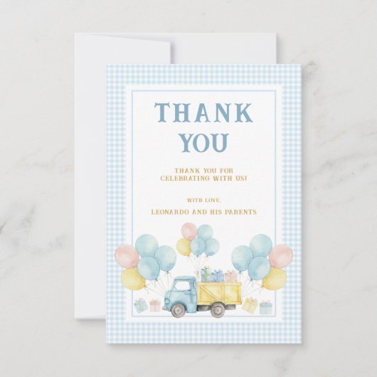 Dump Truck First Birthday Boy サンキューカード (正面)