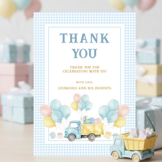 Dump Truck First Birthday Boy サンキューカード