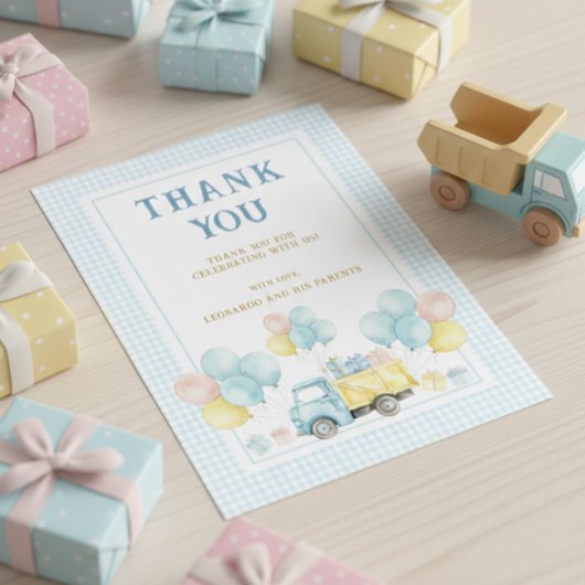 Dump Truck First Birthday Boy サンキューカード