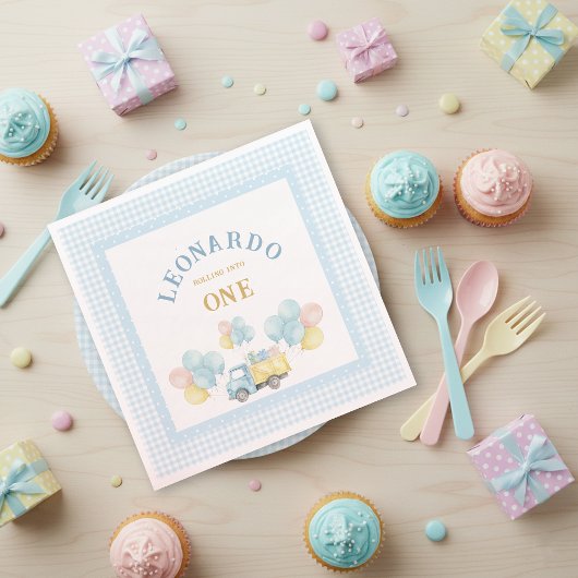 Dump Truck First Birthday Boy スタンダードランチョンナプキン