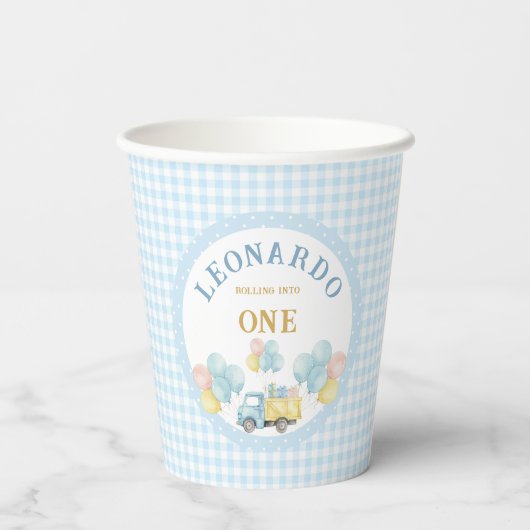 Dump Truck First Birthday Boy 紙コップ (裏面)