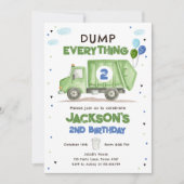 Dump Truck Green Garbage Truck Boy Birthday 招待状 (正面)