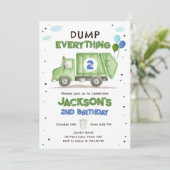 Dump Truck Green Garbage Truck Boy Birthday 招待状 (スタンド正面)