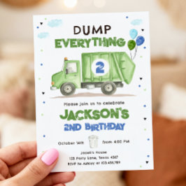 Dump Truck Green Garbage Truck Boy Birthday 招待状