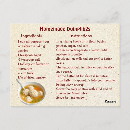 Dumpling Recipe Card ポストカード (裏面)