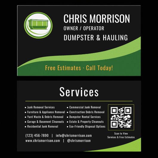 Dumpster and Hauling QR Code Business Card 名刺