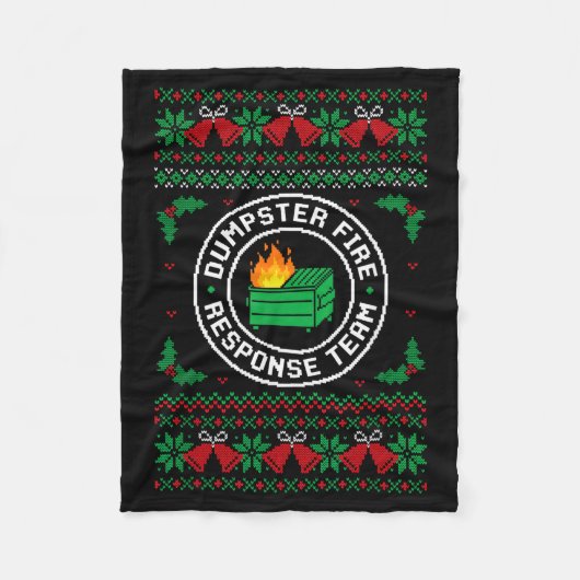 Dumpster Fire Resnse Team Ugly Christmas Sweater X フリースブランケット (正面)